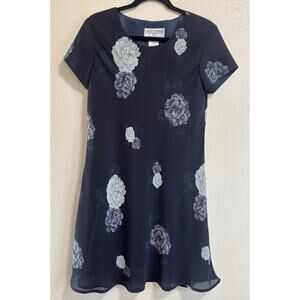 Jessica Howard Petite Vintage Dress Women’s Short Sleeve Blue/floral Size 14